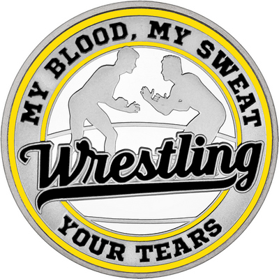 Black "Wrestling" with Yellow Outer Circular Borders